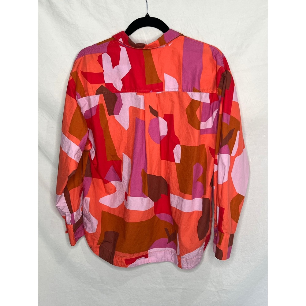 Anthropologie Maeve Breezy Popover Blouse S Cotton Long Slv Geometric Red Pink - Picture 11 of 13